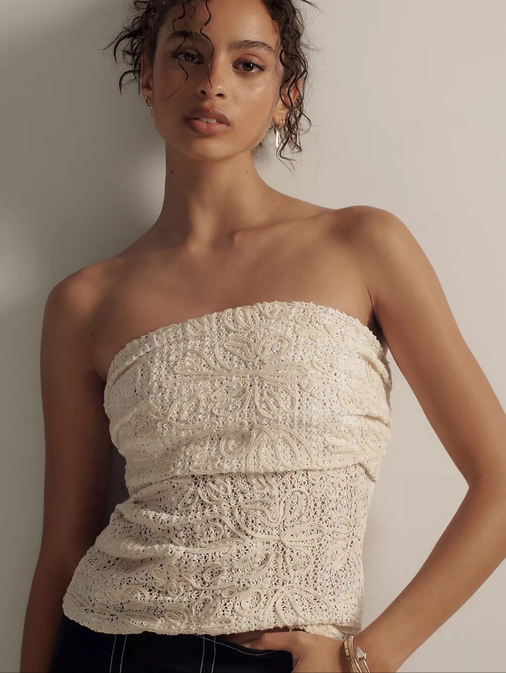 ANTHROPOLOGIE Sarah Hann Juliana Lace Tube Top LARGE NWT